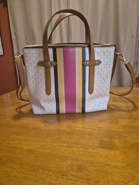 Fossil Felicity Signature Tote Monogram Pattern with Multi-color Stripe Detail